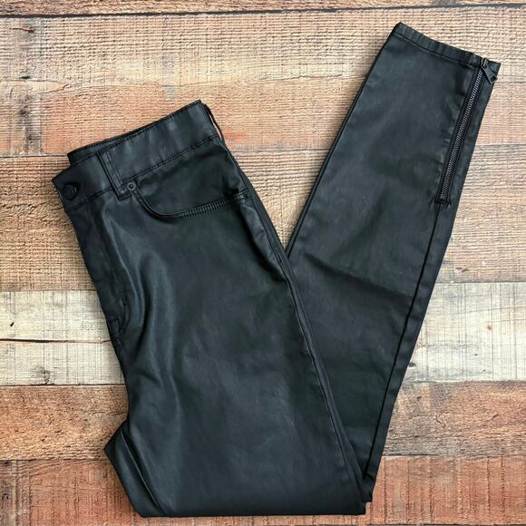 Ted Baker Women’s Black Coated Skinny Pants Sz 30 X 29 Zip Hem Faux Leather Look - Picture 2 of 10